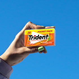 Trident Tropical Twist gum pieces close-up showcases texture and minty appearance
