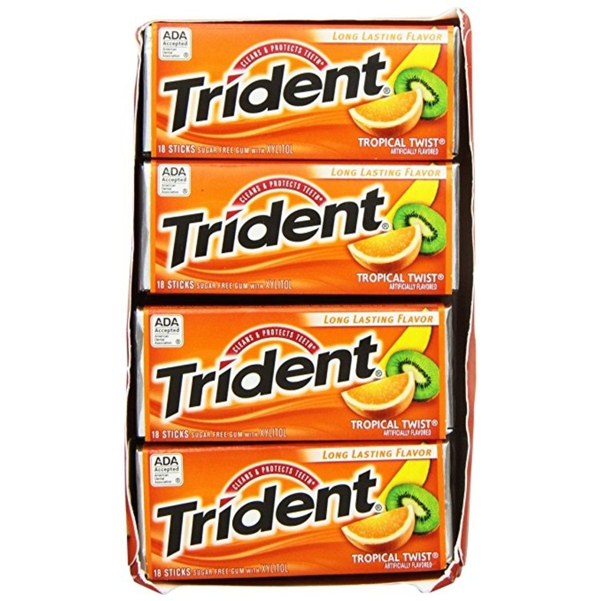 Trident Tropical Twist Sugar Free Gum 12-count pack on the go for fresh breath