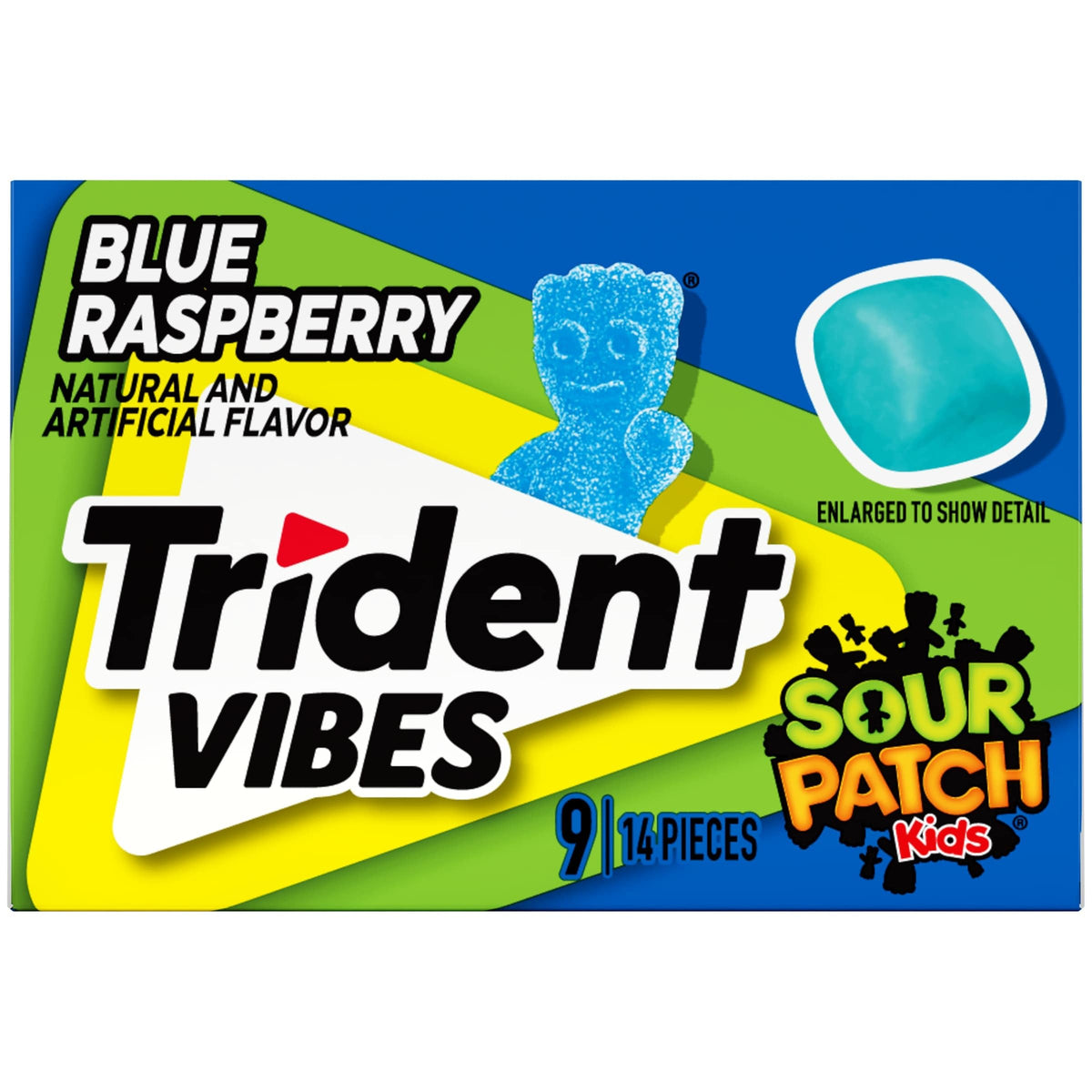 Trident Vibes Blue Raspberry gum provides sugar-free flavor with only 5 calories per piece.