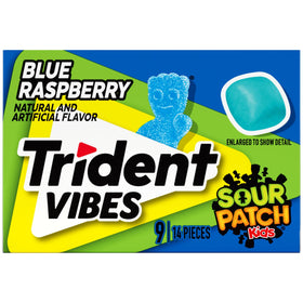 Trident Vibes Blue Raspberry gum provides sugar-free flavor with only 5 calories per piece.