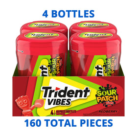 Trident Vibes Sour Patch Kids Redberry bottle-open showing convenient packaging.