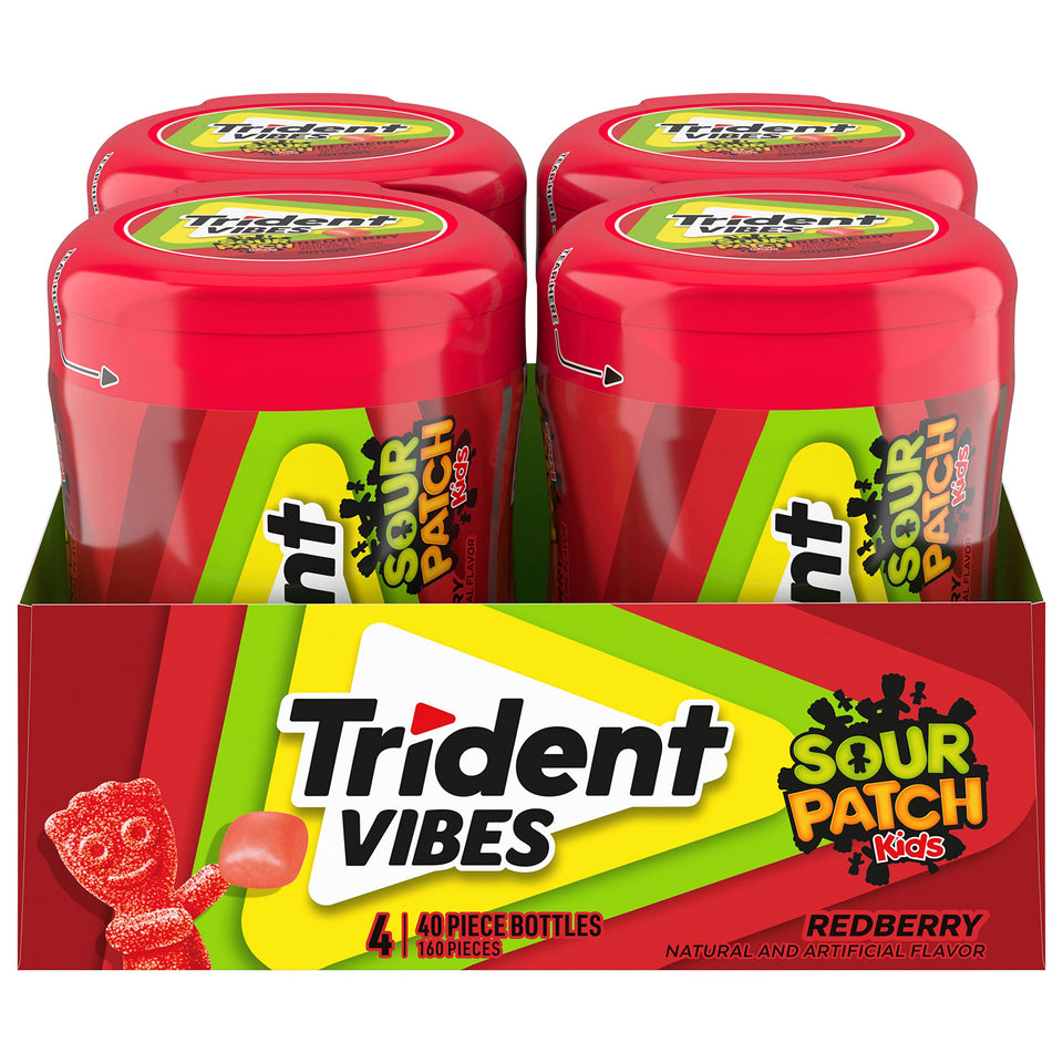 Trident Vibes Sour Patch Kids Redberry bottle-front-view for on-the-go snacking.