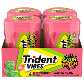 Trident Vibes Sour Patch Kids Watermelon Gum bottle for quick refreshment