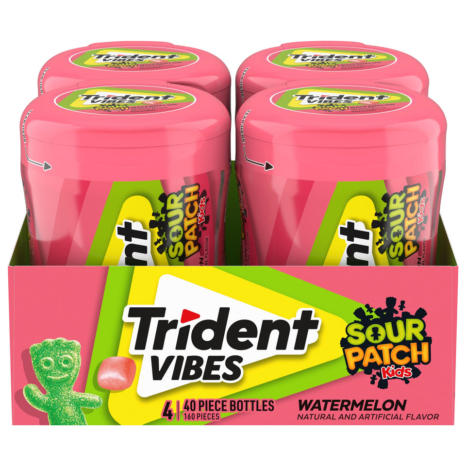 Trident Vibes Sour Patch Kids Watermelon Gum bottle for quick refreshment