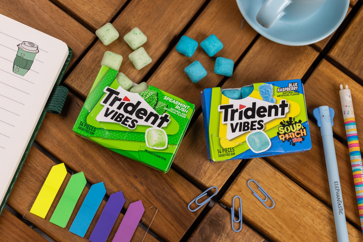 Trident Vibes pocket pack ready to stash in your bag.