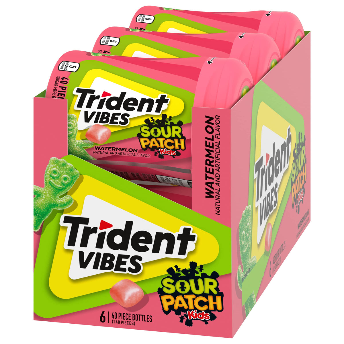 Trident Vibes Watermelon gum pieces display juicy flavor and lasting chew.