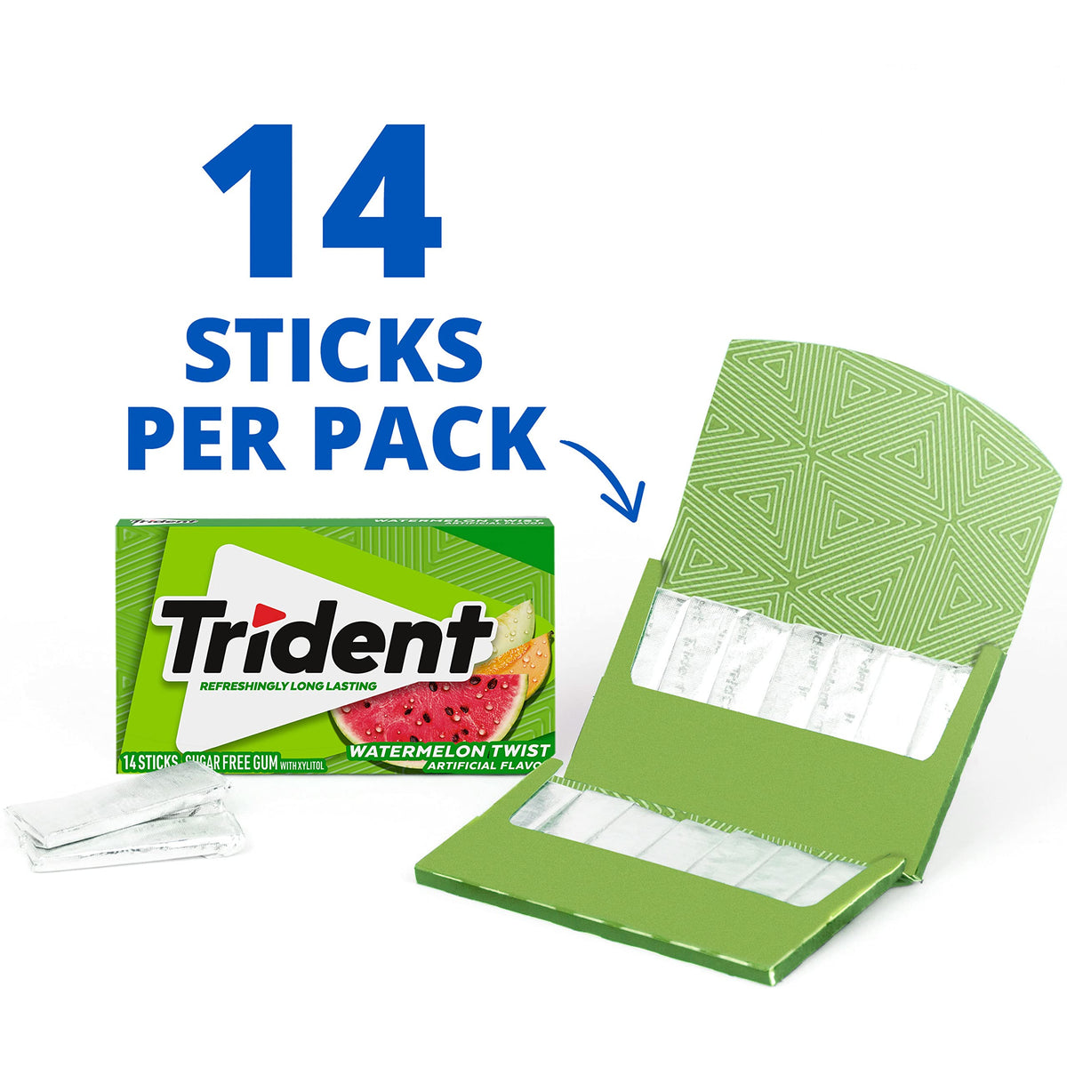 Trident Watermelon Twist gum pieces close-up ready to refresh