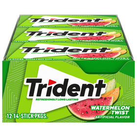 Trident Watermelon Twist gum pack front view, convenient for on-the-go freshness