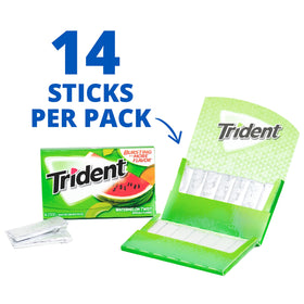 Trident Watermelon Twist gum pack opened, showing individual wrappers for freshness