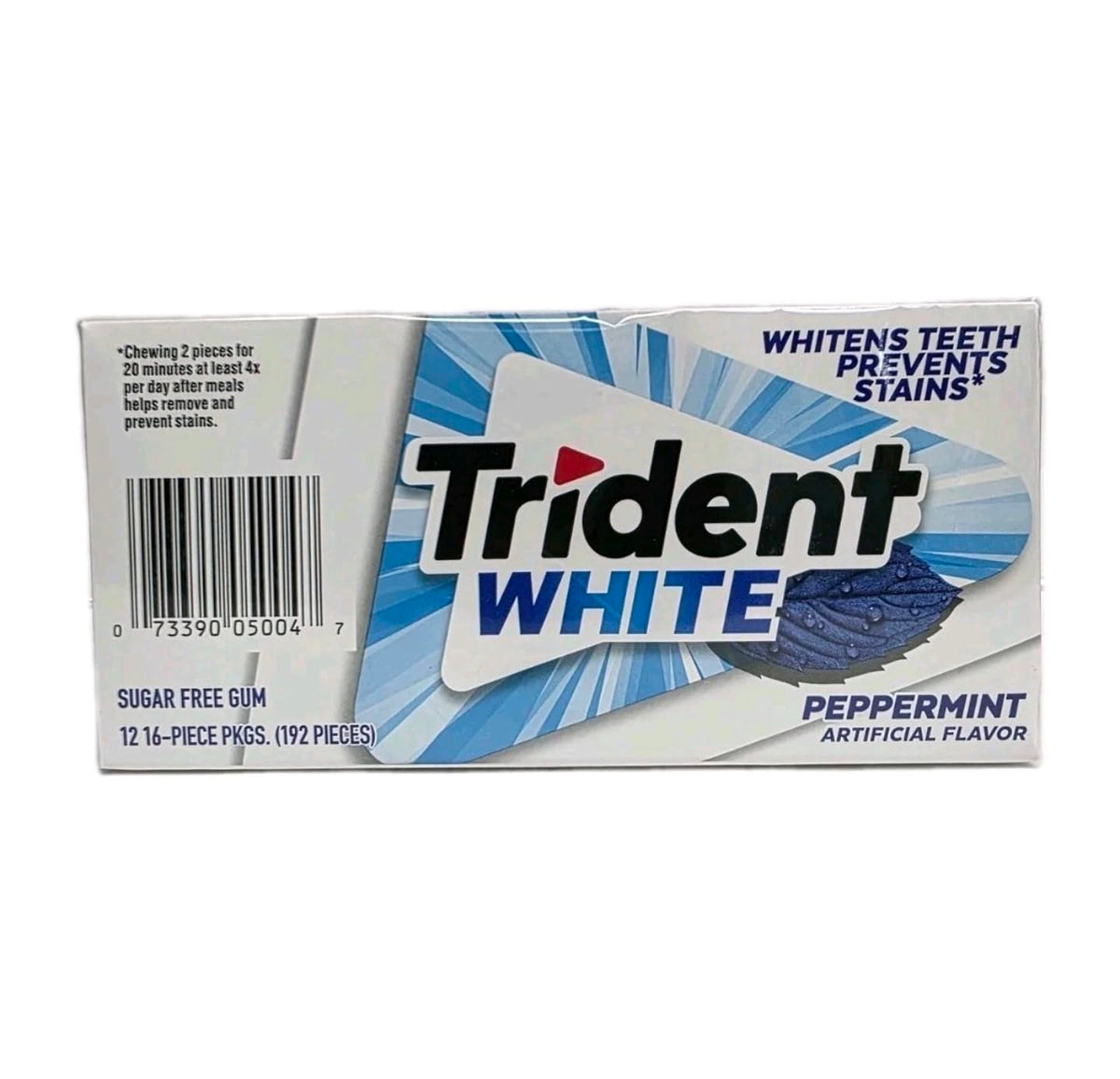 Trident White Peppermint gum pack open suggesting convenient, portable minty refreshment.