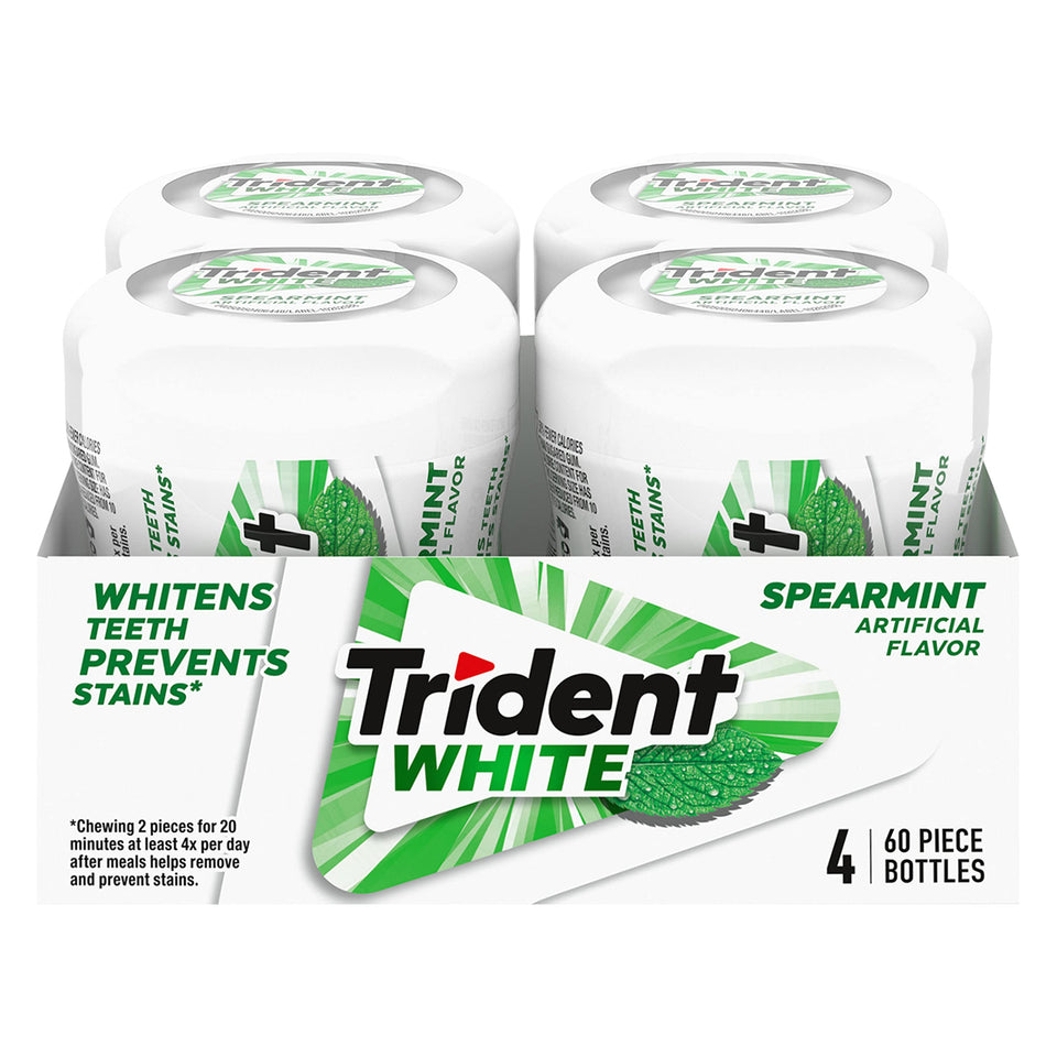 Trident White Spearmint gum bottles front for on-the-go freshness.