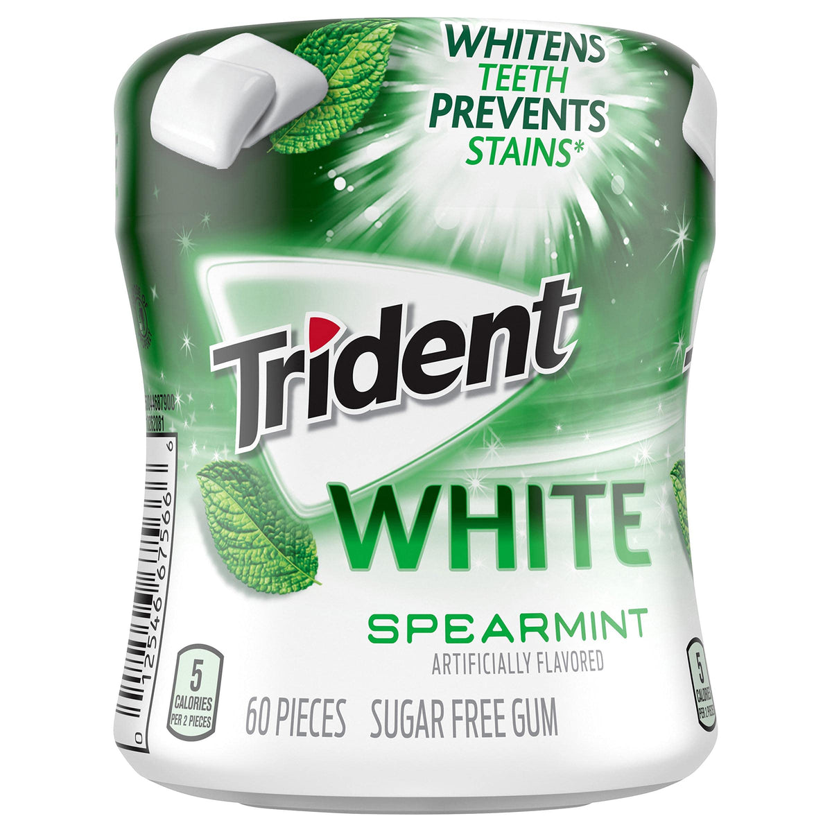 Gum dispenser of Trident White Spearmint gum showing after-meal refresh