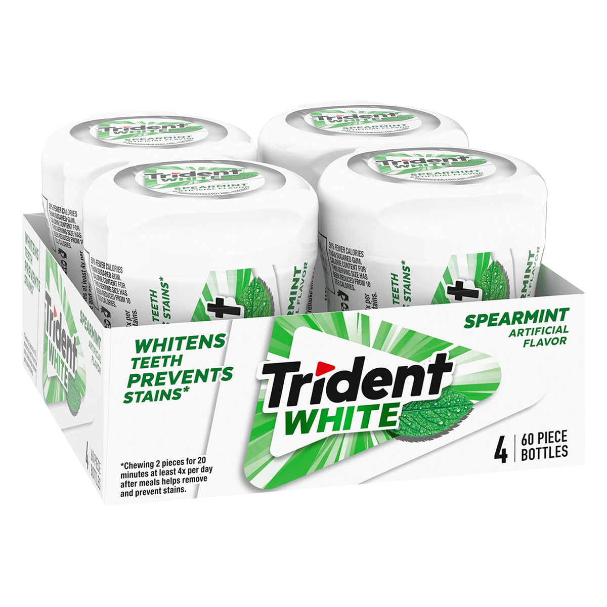 Trident White Spearmint gum near a glass communicates fresh breath.