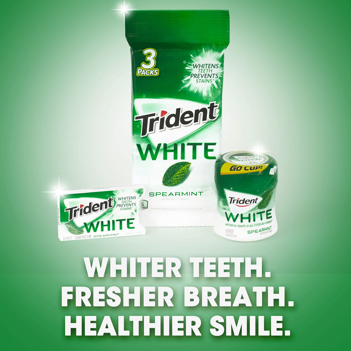 Trident White Spearmint gum in a bag for portable breath refreshment.