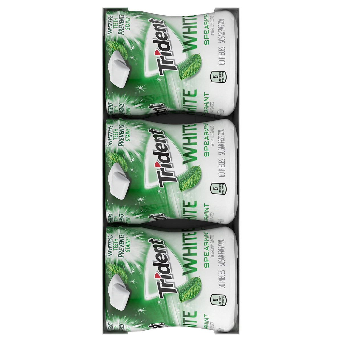 Trident White Spearmint gum piece close-up with minty flavor