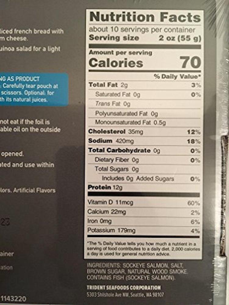 Trident Wild Alaskan Smoked Sockeye Salmon can label emphasizes premium quality.