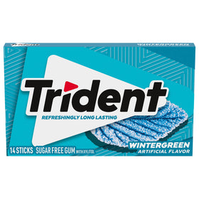 Trident Wintergreen gum 14-piece stick display highlights travel-friendly portions