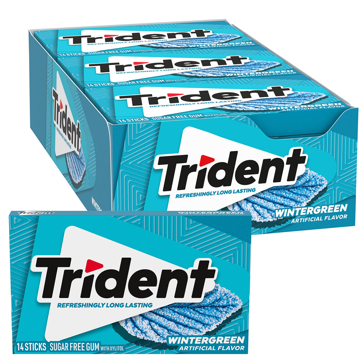 Trident Wintergreen gum twelve-pack for fresh breath on the go