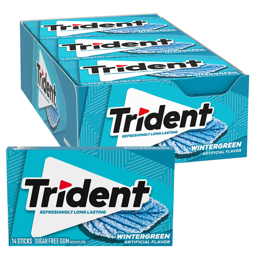 Trident Wintergreen gum twelve-pack for fresh breath on the go