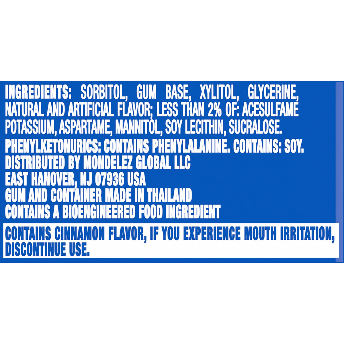 Xylitol sweetener detail in Trident Original packaging.