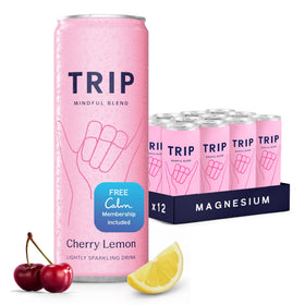 TRIP Lightly Sparkling bottle with Cherry Lemon offers a refreshing mood boost