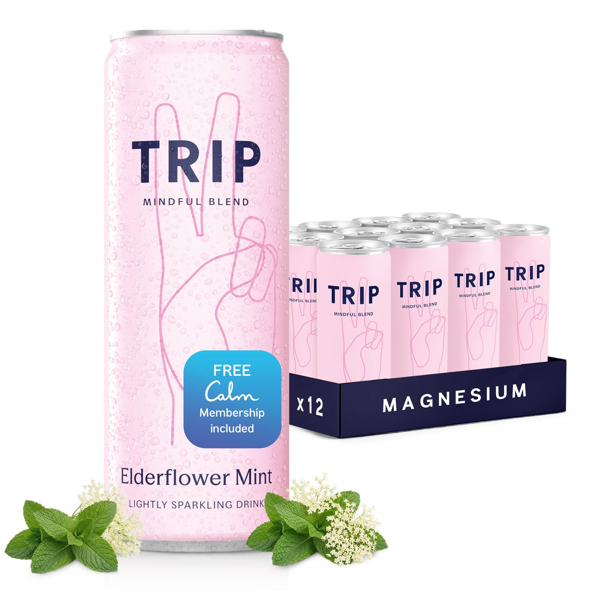 TRIP Lightly Sparkling elderflower mint bottle with zero added sugar mocktail appeal