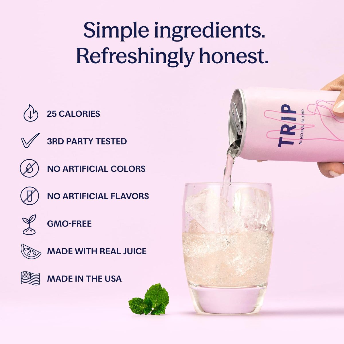 TRIP Lightly Sparkling elderflower mint label close-up highlights botanicals