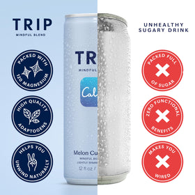 TRIP Mindful Blend ingredients displayed for wellness-forward sipping.