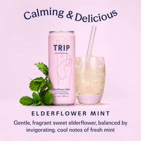 TRIP Lightly Sparkling raspberry blossom glass showing a floral, refreshing finish