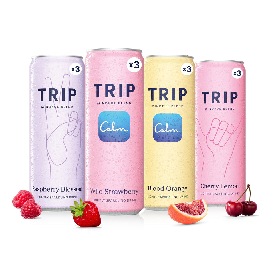 TRIP Lightly Sparkling Seltzer can displaying citrus berry flavors for a refreshing, zero added sugar option.