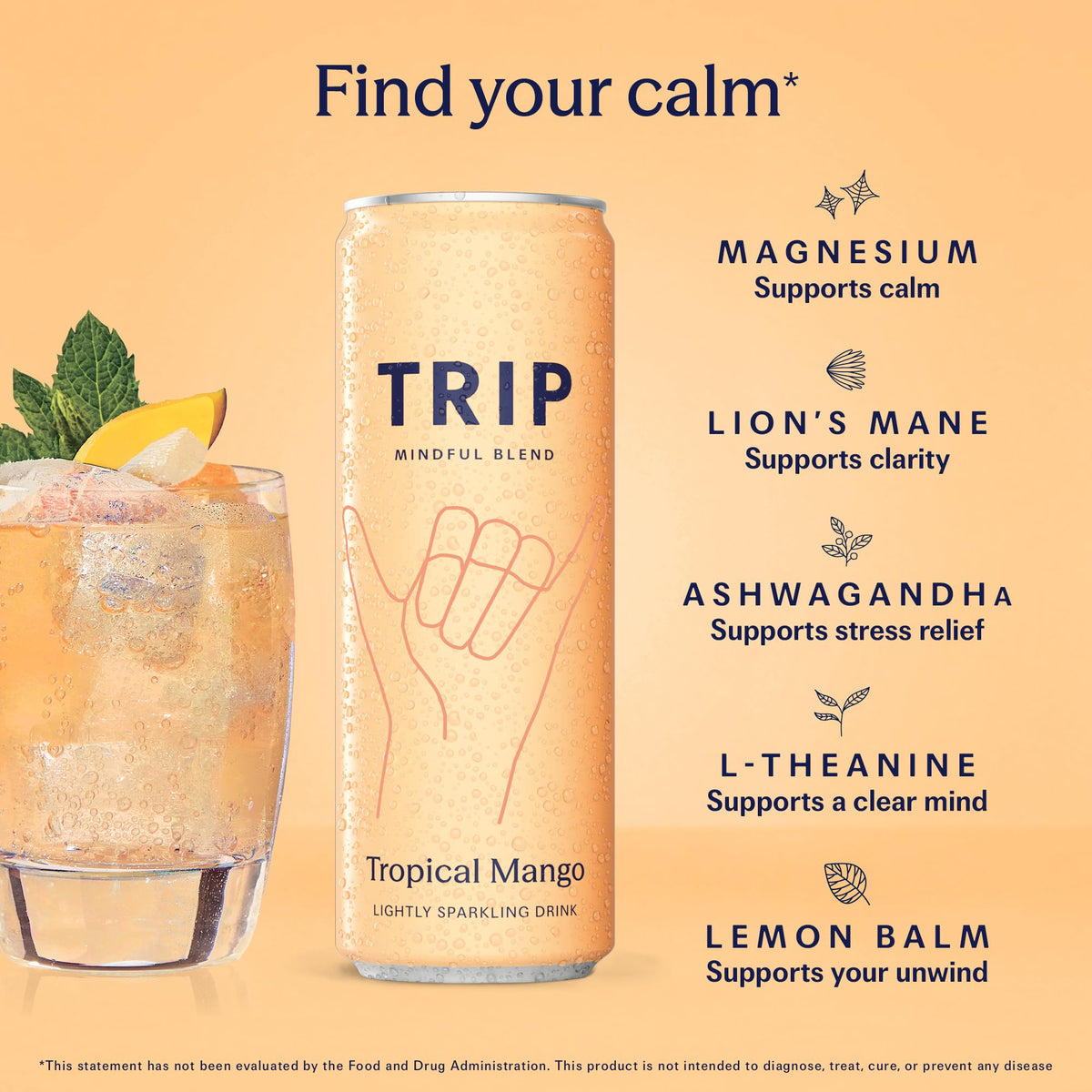 TRIP tropical mango can tilted for easy grab and sip