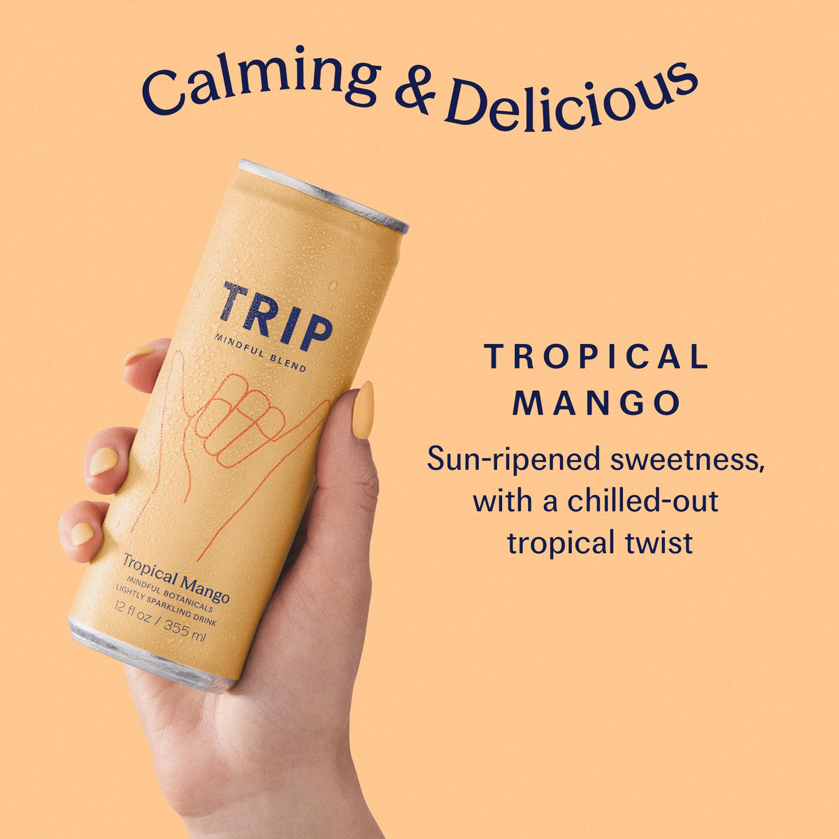 TRIP tropical mango glass serving with ice for a refreshing mocktail