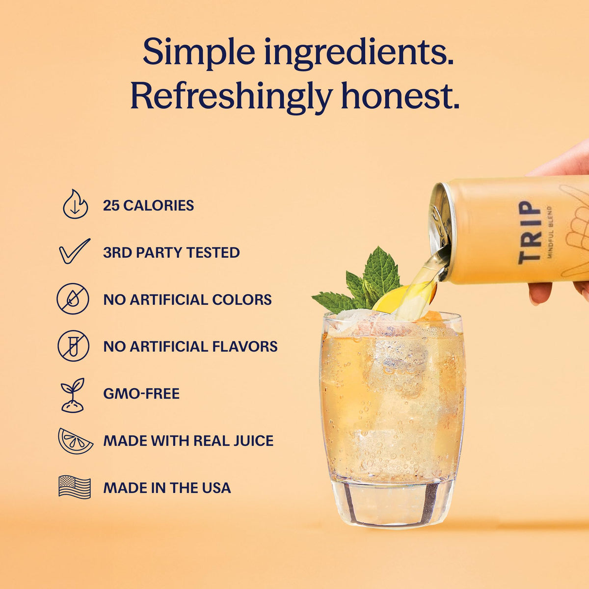 TRIP tropical mango ingredients panel featuring magnesium and adaptogens