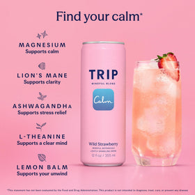 TRIP Lightly Sparkling Wild Strawberry can back shows ingredients and 0% ABV
