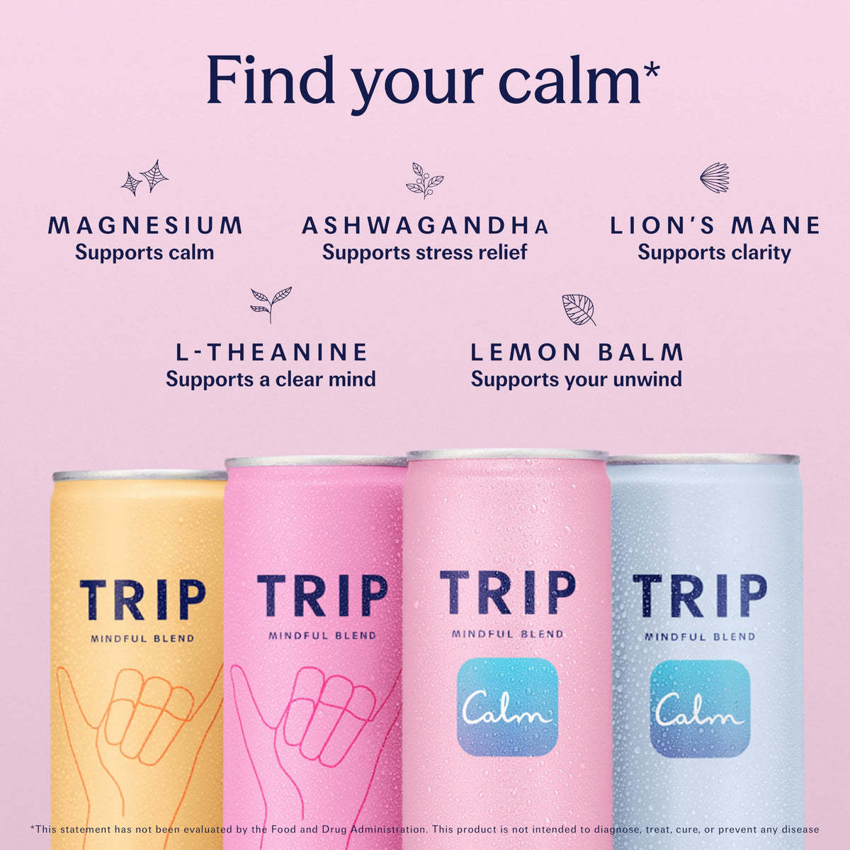 TRIP Mindful Blend melon cucumber bottle highlights a balanced adaptogen drink for focus