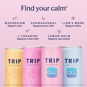 TRIP Mindful Blend melon cucumber bottle highlights a balanced adaptogen drink for focus