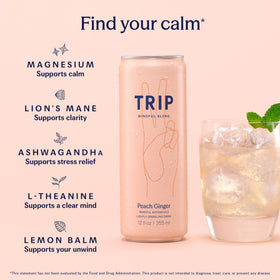 TRIP Peach Ginger close-up highlights vibrant aroma for a satisfying mocktail experience.