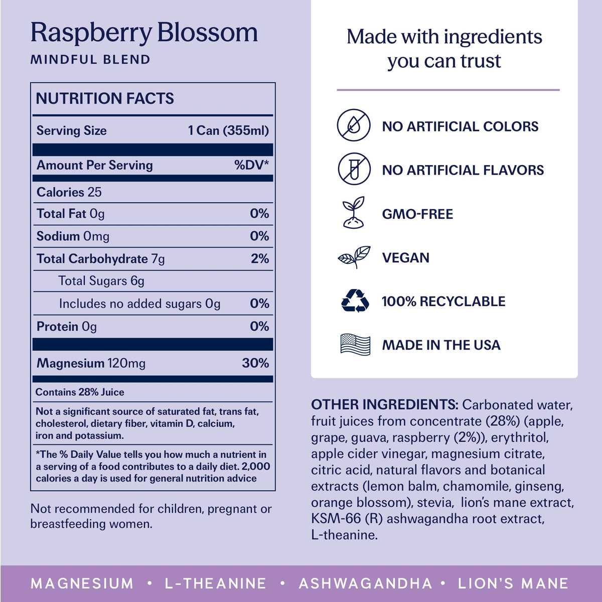 TRIP Raspberry Blossom packaging shows vegan and gluten-free icons for diverse diets