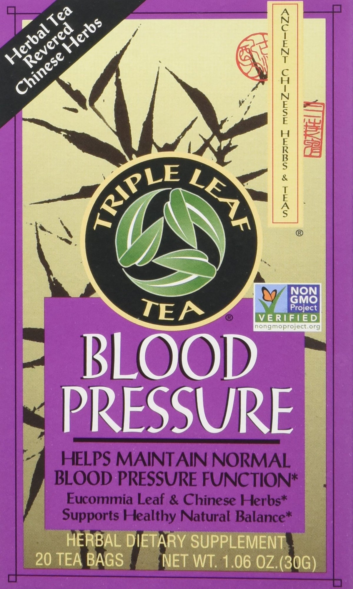 Triple Leaf Blood Pressure Tea Bags in cup, for a daily ritual potentially supporting normal blood pressure
