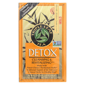Triple Leaf Tea Detox tea bags in a box, ready to brew a caffeine-free cleanse.