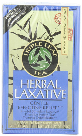 Triple Leaf Tea pack of 6 box shown, natural laxative option.