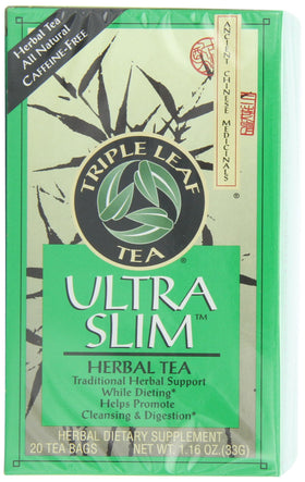 Triple Leaf Tea Ultra Slim brewed cup steaming with amber color.
