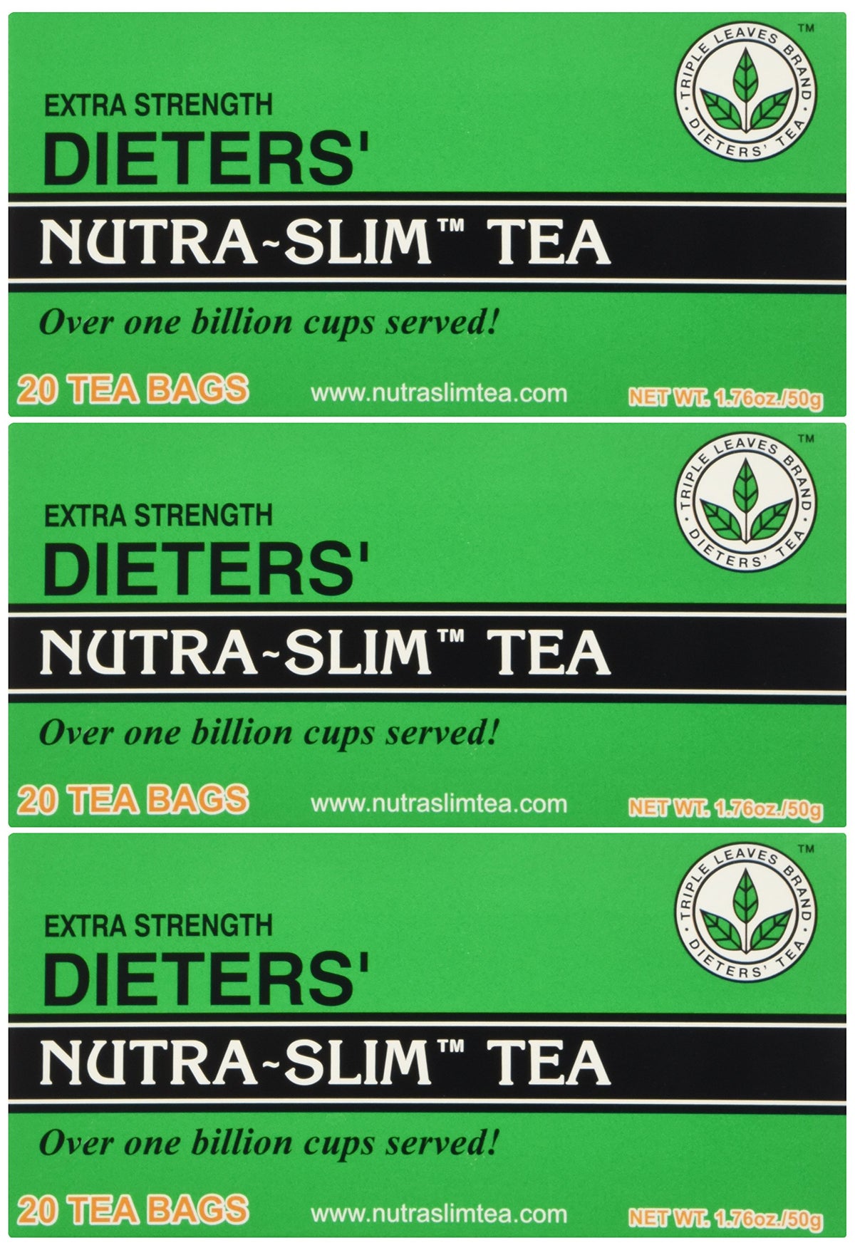 Triple Leaves Nutra-Slim Tea teabags for gentle digestive support and bloating relief