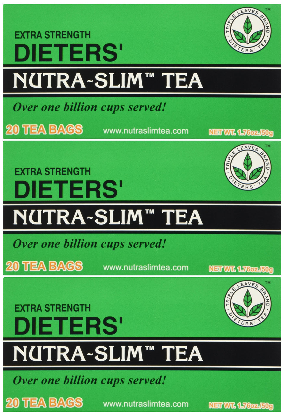 Triple Leaves Nutra-Slim Tea teabags for gentle digestive support and bloating relief