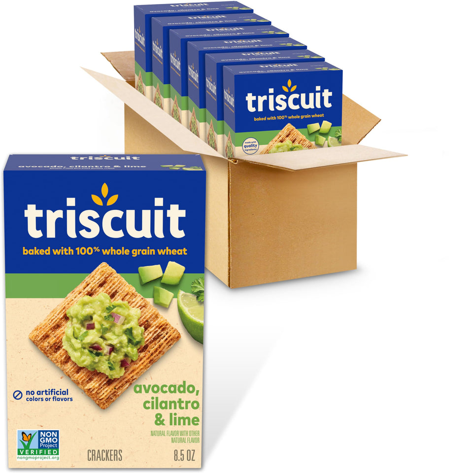 Triscuit Avocado Cilantro Lime boxes shown for bulk snacking.