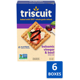 Triscuit Balsamic Vinegar & Basil cracker closeup showing woven texture for crunch.