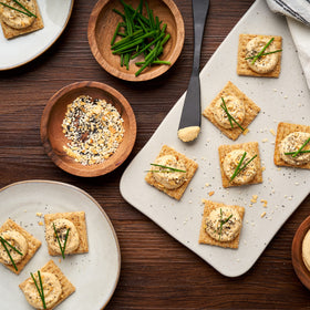 Triscuit cracker squares show hearty crunch, ideal for dips.