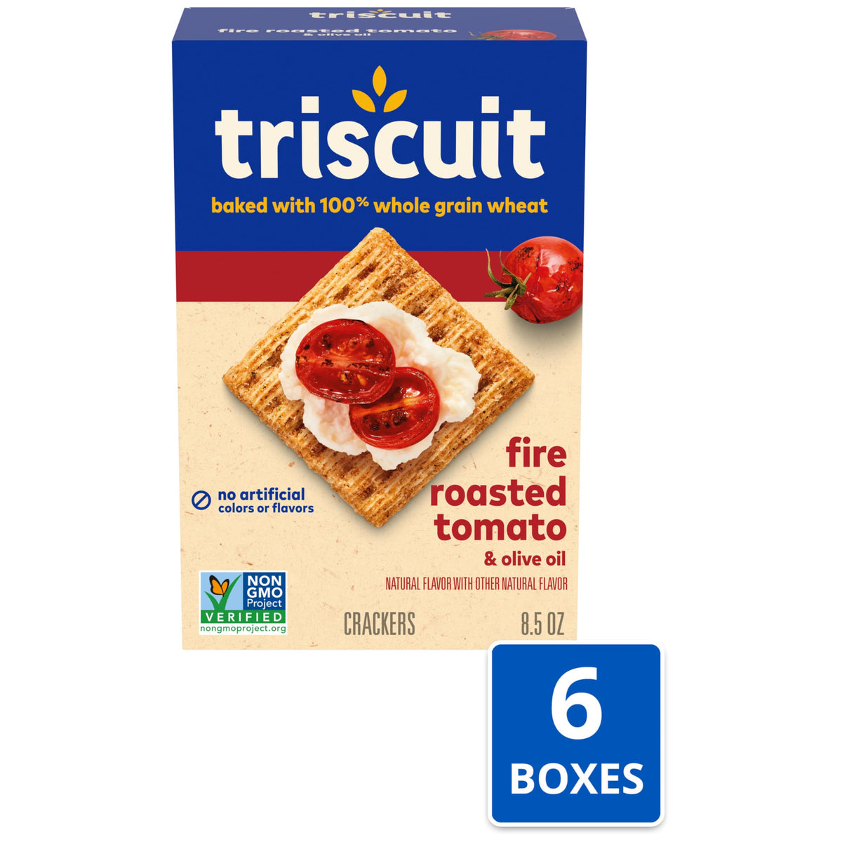 Close up texture of Triscuit Fire Roasted Tomato and Olive Oil crackers showing woven crunch