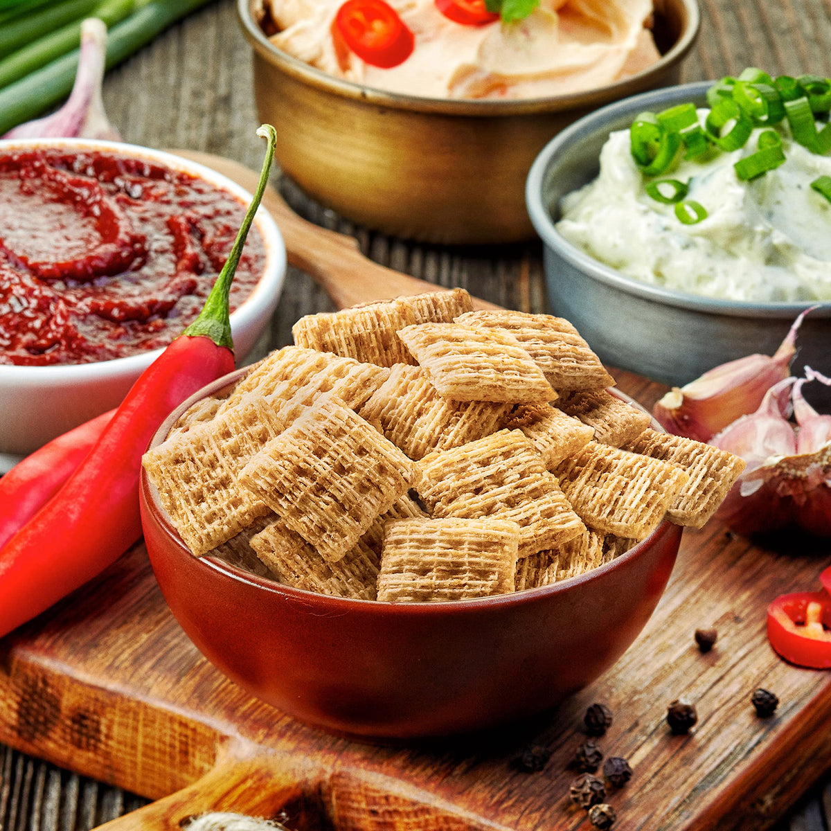 Triscuit Minis Original crackers on a cheese board, versatile pairing.