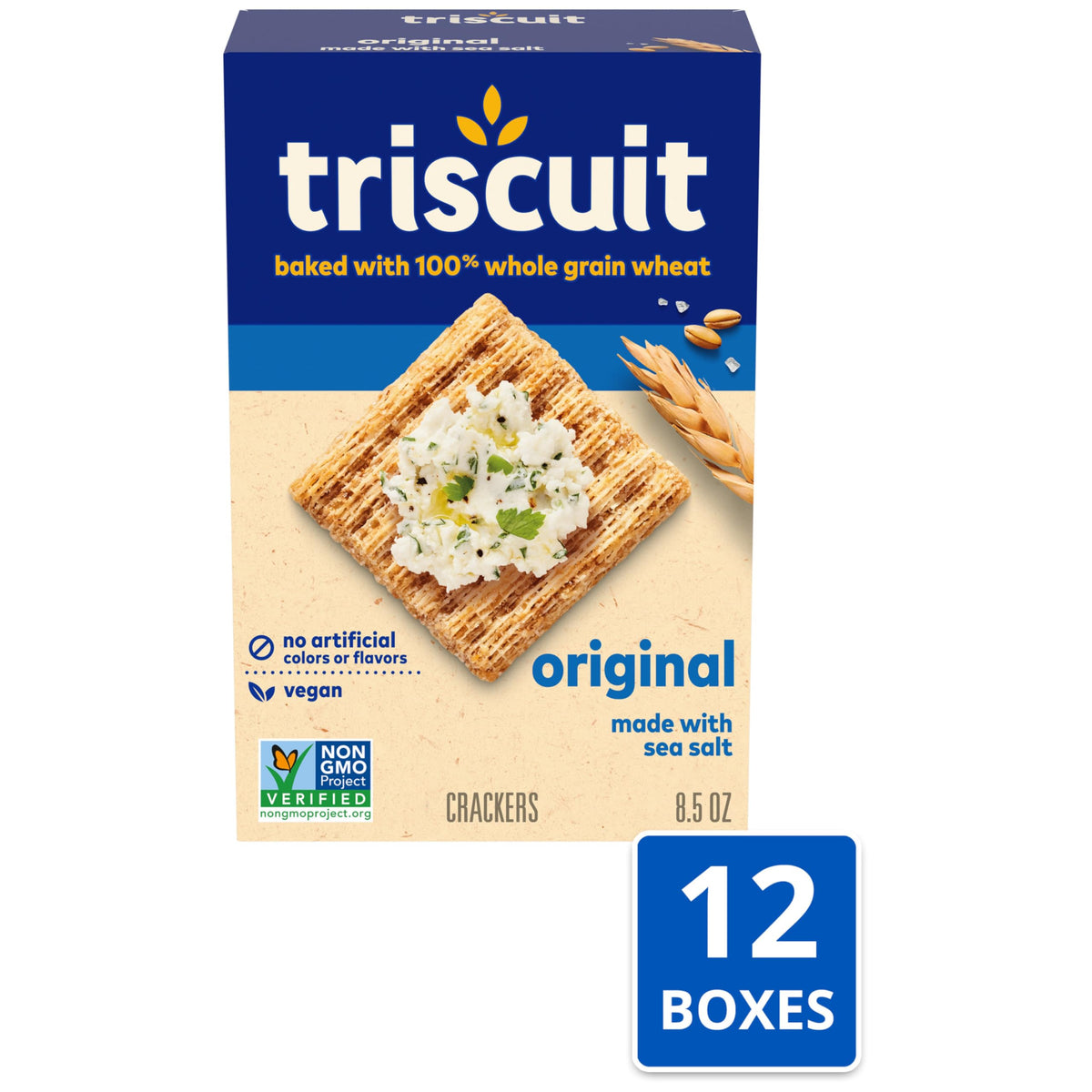 Triscuit Original textured cracker close-up highlighting woven crunch.